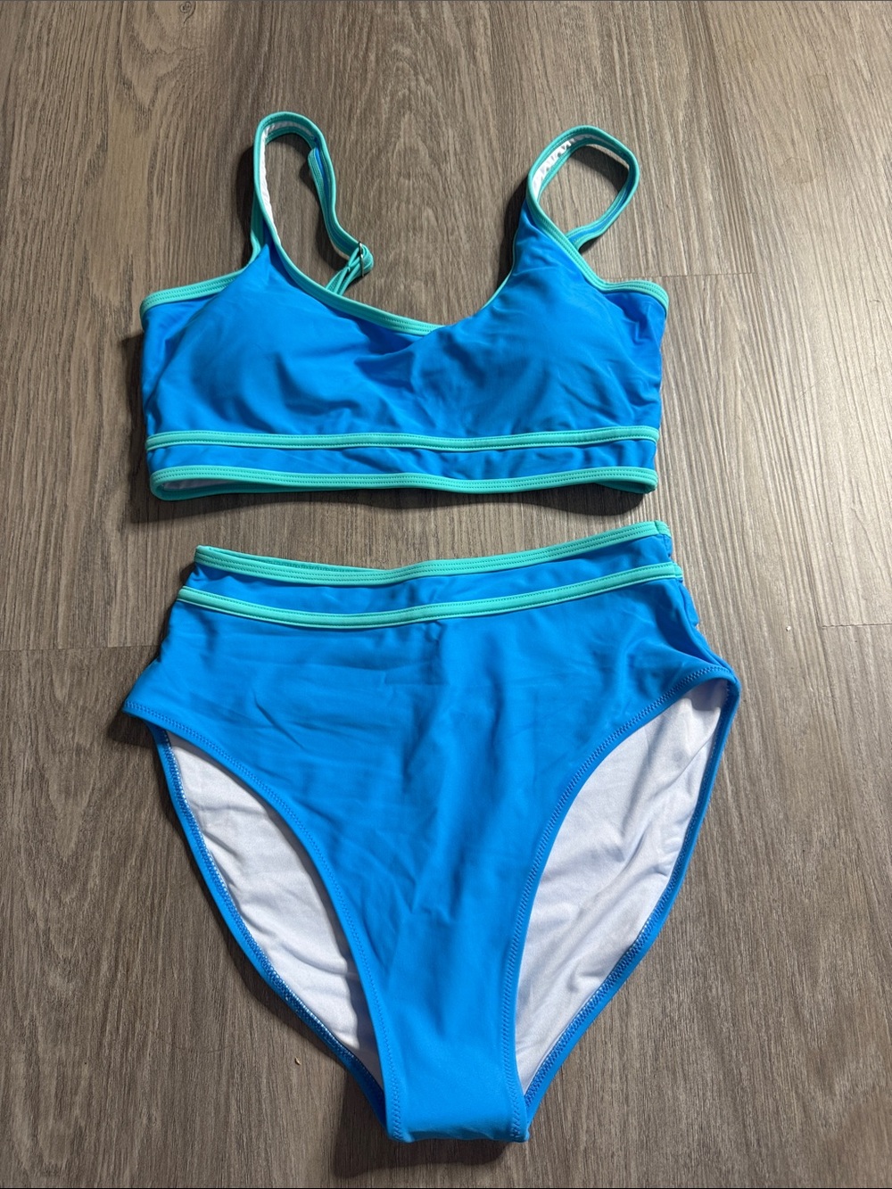 Bright Blue High-Waist Bikini Set with Aqua Trim